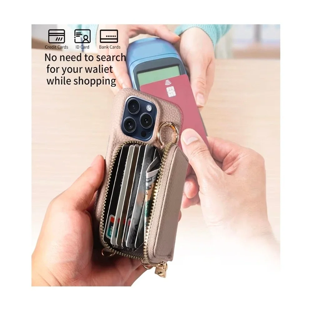 Crossbody iPhone Case Wallet Card Holder‎ Zipper Purse iPhone 14/15/16